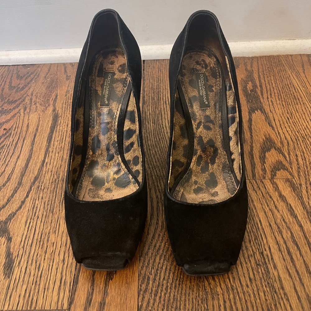 Vintage Dolce & Gabbana Black Suede Open Toe Pumps - Women’s Size 38